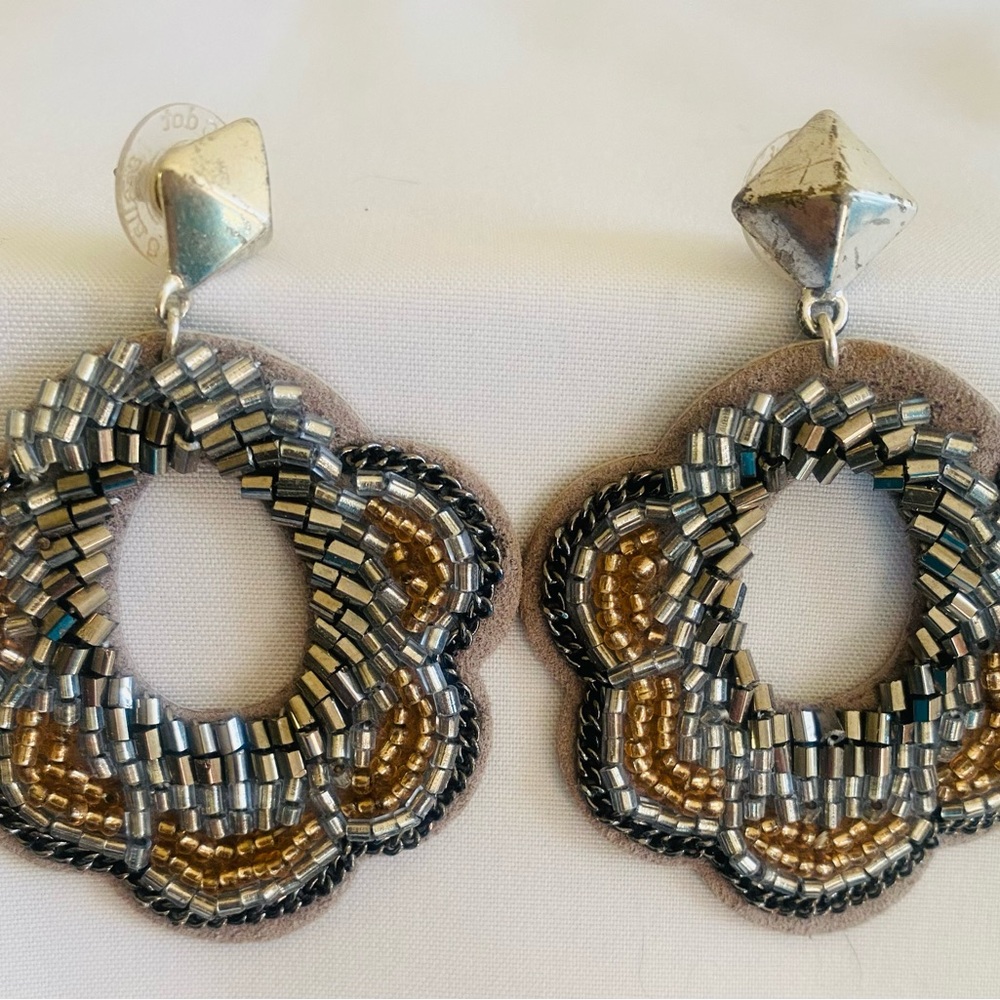 Stella & Dot Silver and Gold Beaded light-weight statement earrings